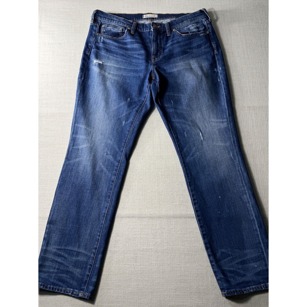 Madewell Women's Mid Rise Slim Boyjean 31 Blue Straight Denim Stretch 35x30